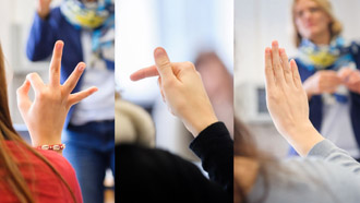Collage Hände mit Gebärdensprache